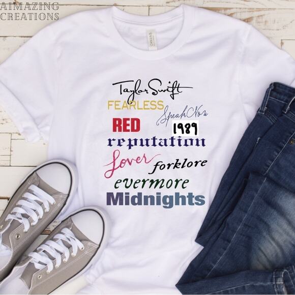 ** SALE Taylor Swift Album Names Graphic White T Shirt Size XXL - Picture 1 of 3